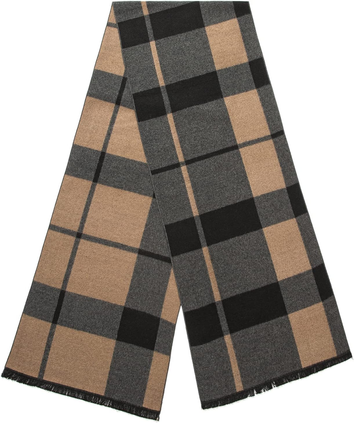 251030090502962_1 Lindoro Men's Cozy Tartan Check Merino Wool Scarf, Long Warm Lightweight Winter Classic Scarves w/Gift Box - Image 1